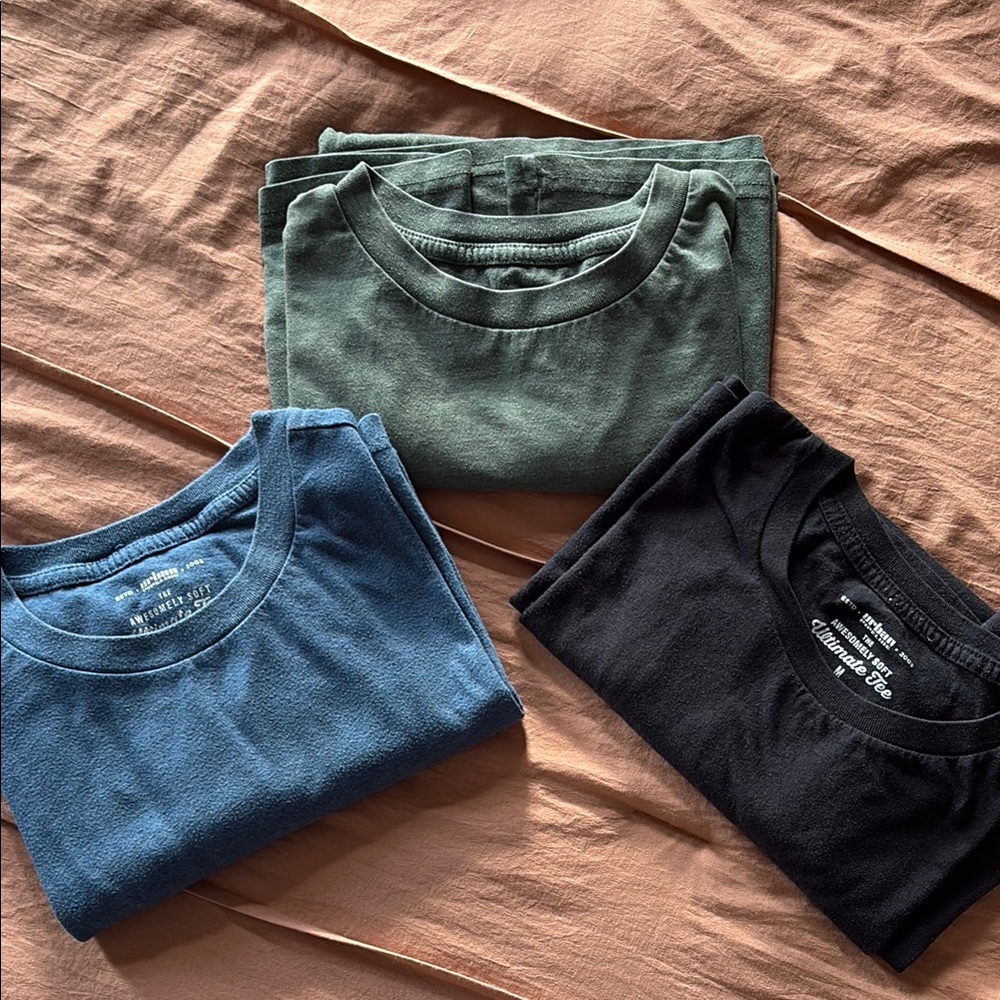 Set of Three T-Shirts in Blue, Green, and Black